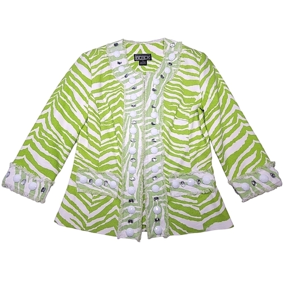 berek Jackets & Blazers - 3/$15 🔴 Berek‎ Y2K Lime Green Zebra Print Rhinestone Embellished Blazer Jacket